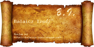 Balaicz Izsó névjegykártya